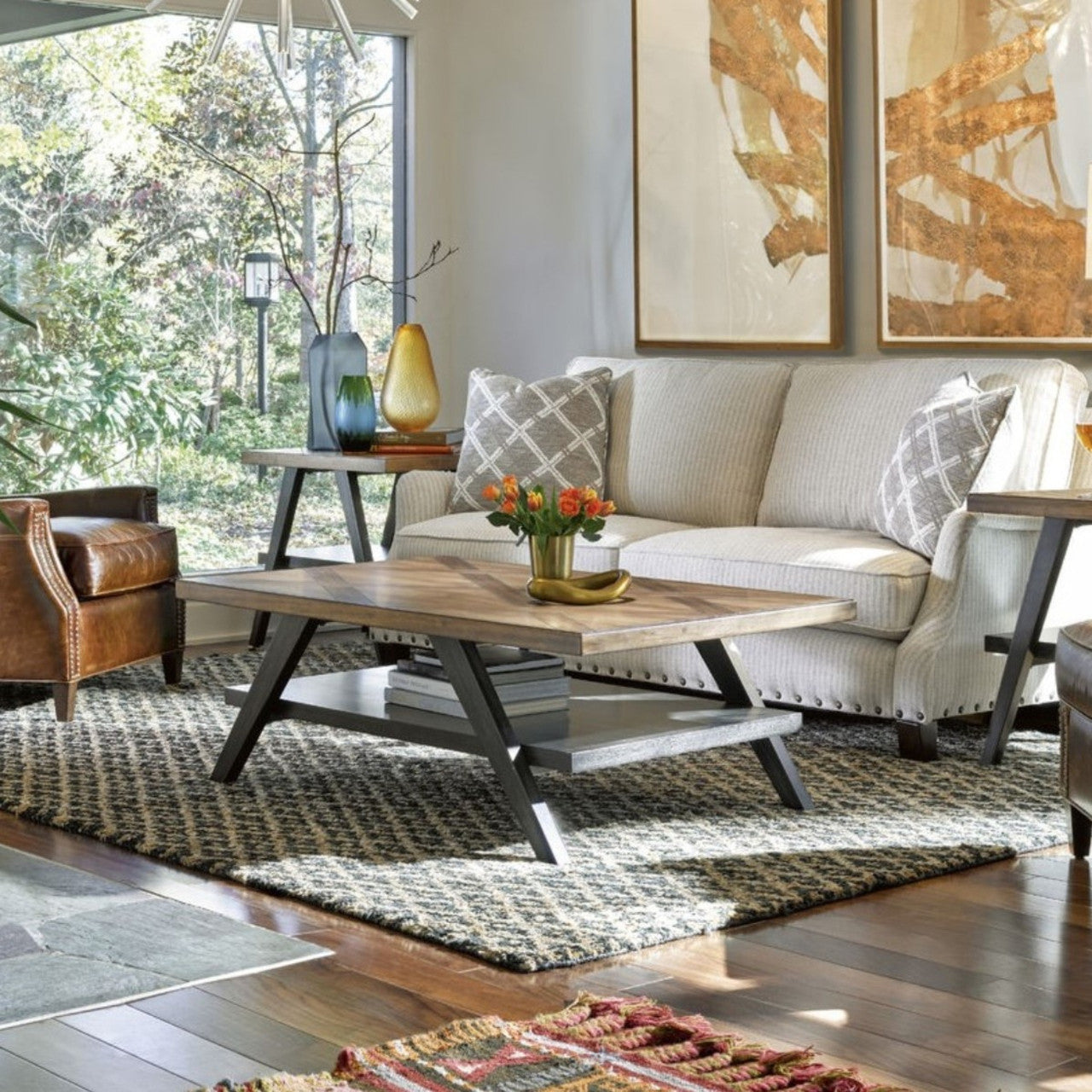 Chandler Mid-Century Modern Wooden Cocktail Table 52"