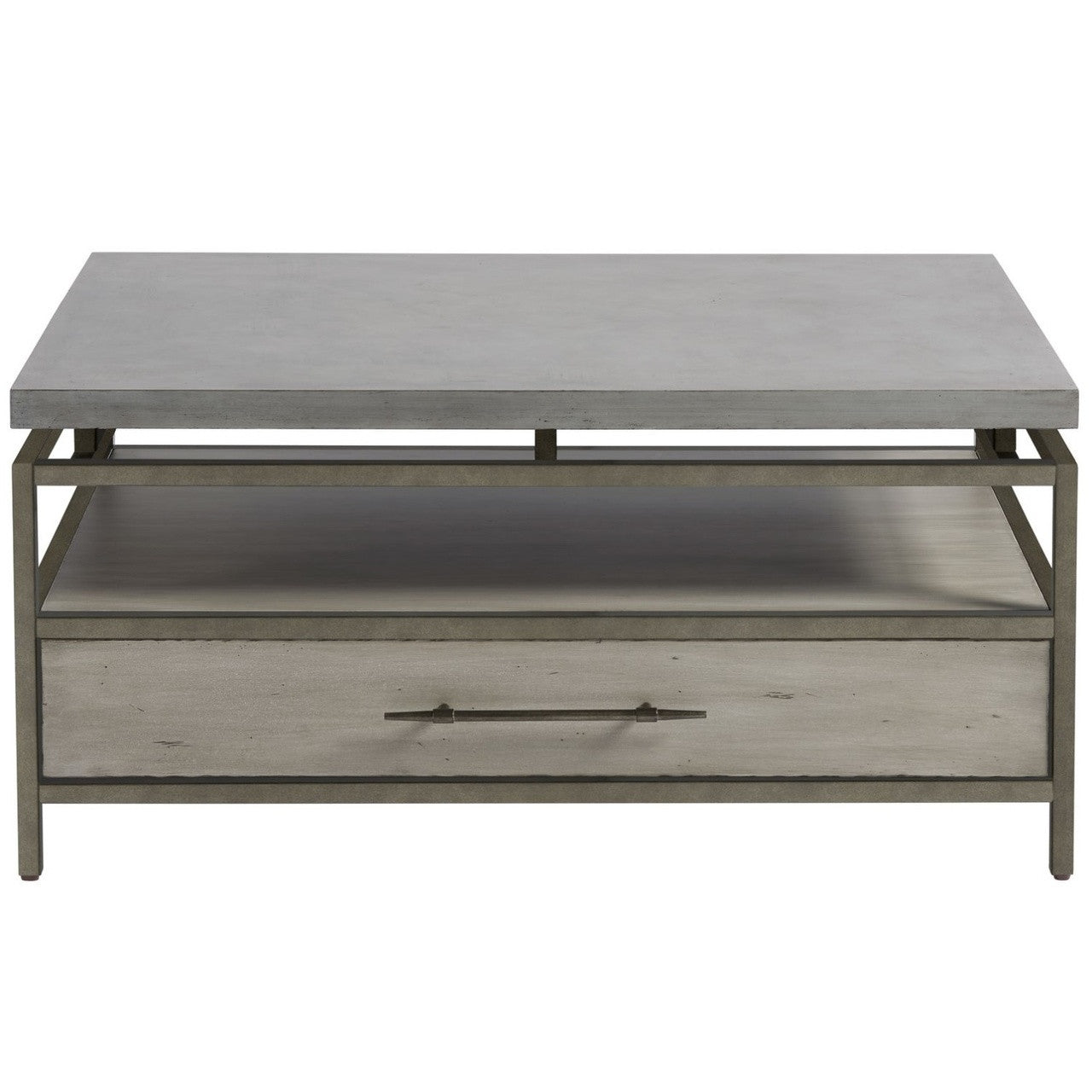 Garrison Concrete Top Bronze Base Storage Coffee Table