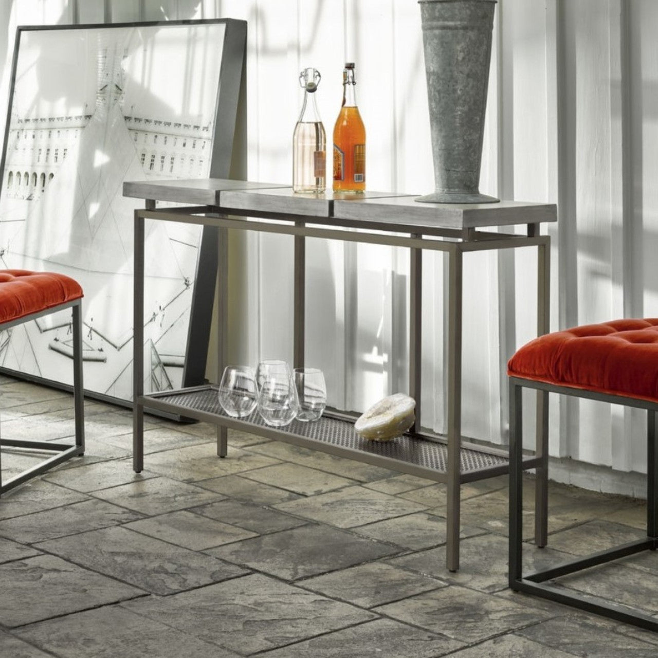 Garrison Concrete Top Bronze Base Console Table 48"