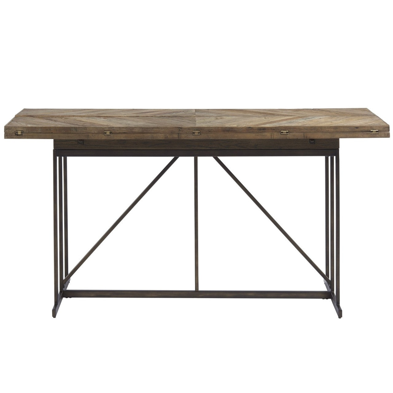 Langston Metal + Rustic Elm Wood Drop Leaf Console Table