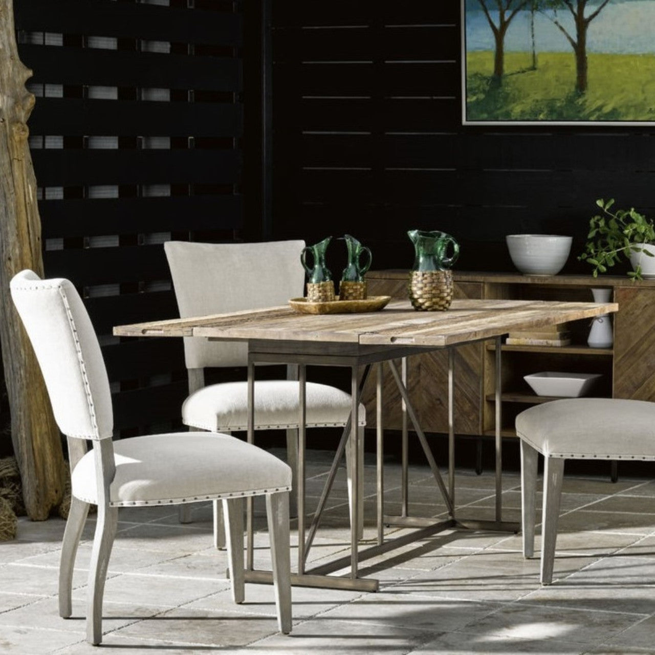 Langston Metal + Rustic Elm Wood Drop Leaf Kitchen Table