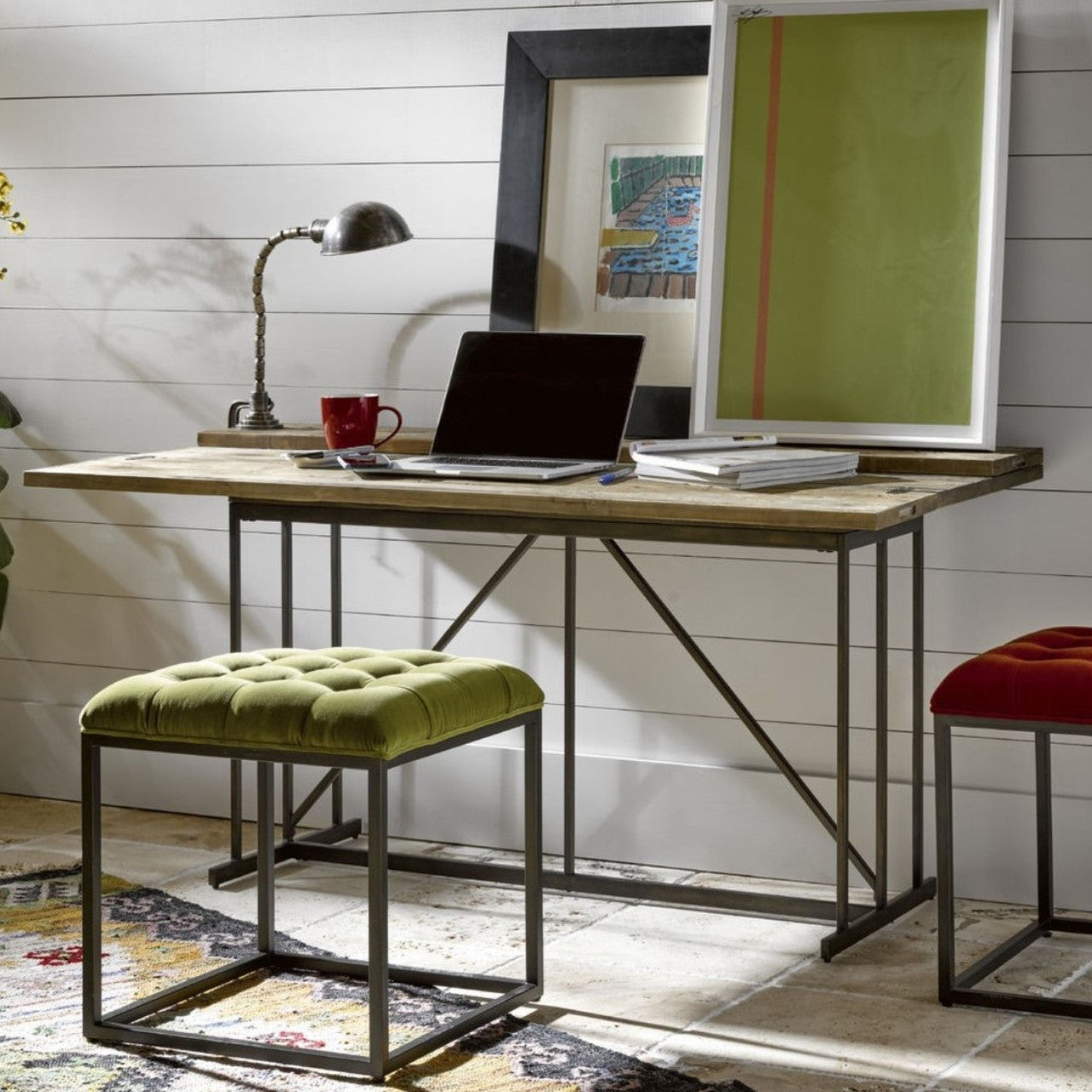 Langston Metal + Rustic Elm Wood Drop Leaf Desk