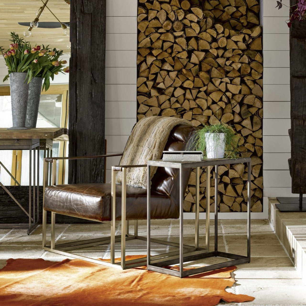 Langston Metal + Rustic Elm Wood Side Tables