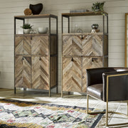 Langston Metal + Rustic Elm Wood Parquet Bar Cabinet