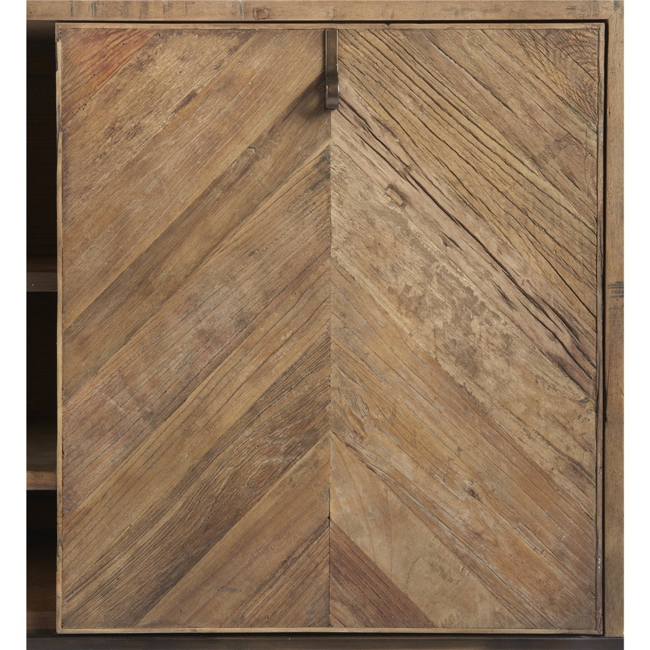Langston Metal + Rustic Elm Wood Parquet Bar Cabinet