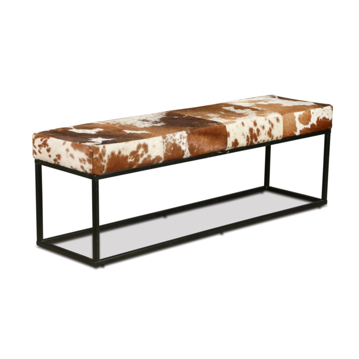 Cora 54" Iron and Brown Cowhide Leather Bench