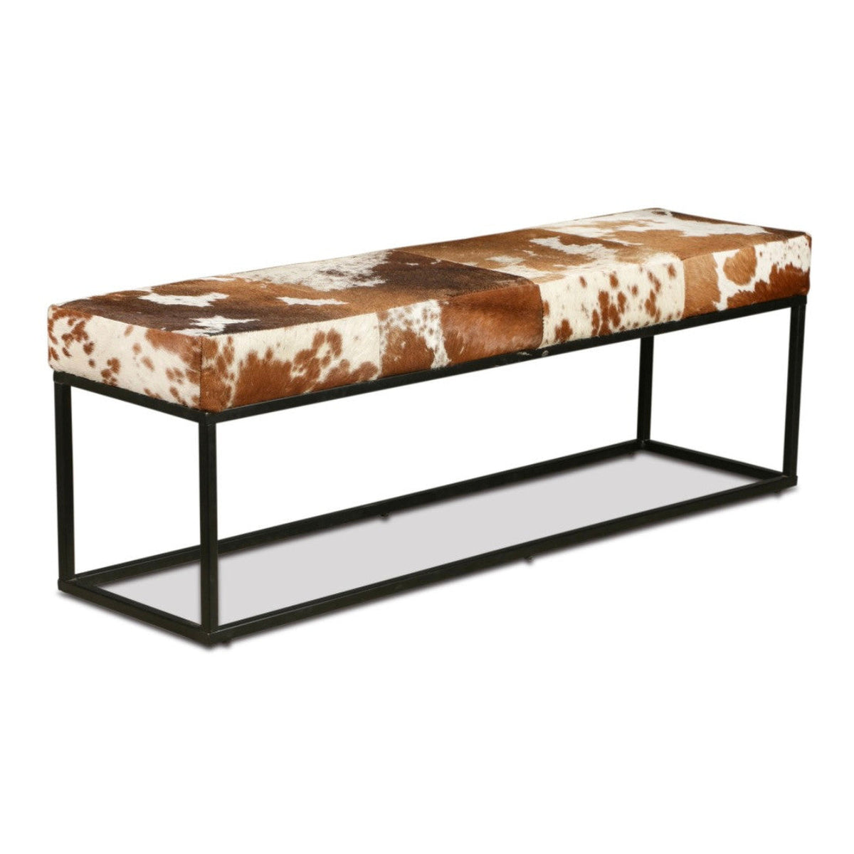 Cora 54" Iron and Brown Cowhide Leather Bench