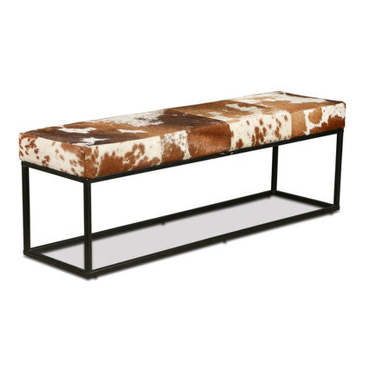 Cora 54" Iron and Brown Cowhide Leather Bench