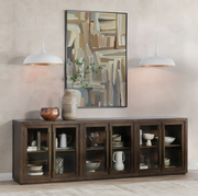 Amy Oak Wood 6 Glass Door Media Cabinet 108"