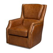 Baker Leather Swivel Chair, Cuba Brown by Sarreid Ltd