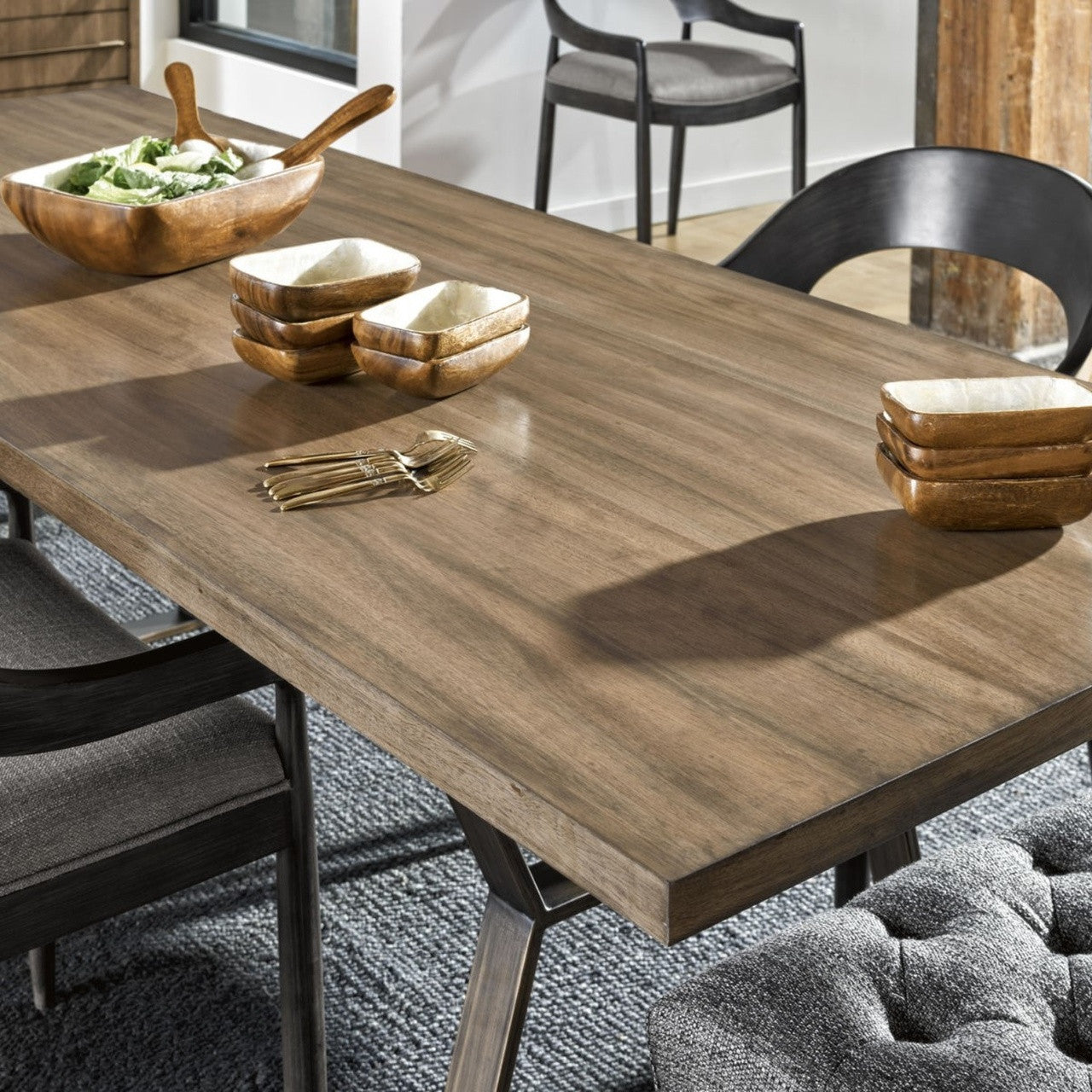 Roland Bronze Metal + Wood Industrial Dining Table 92"