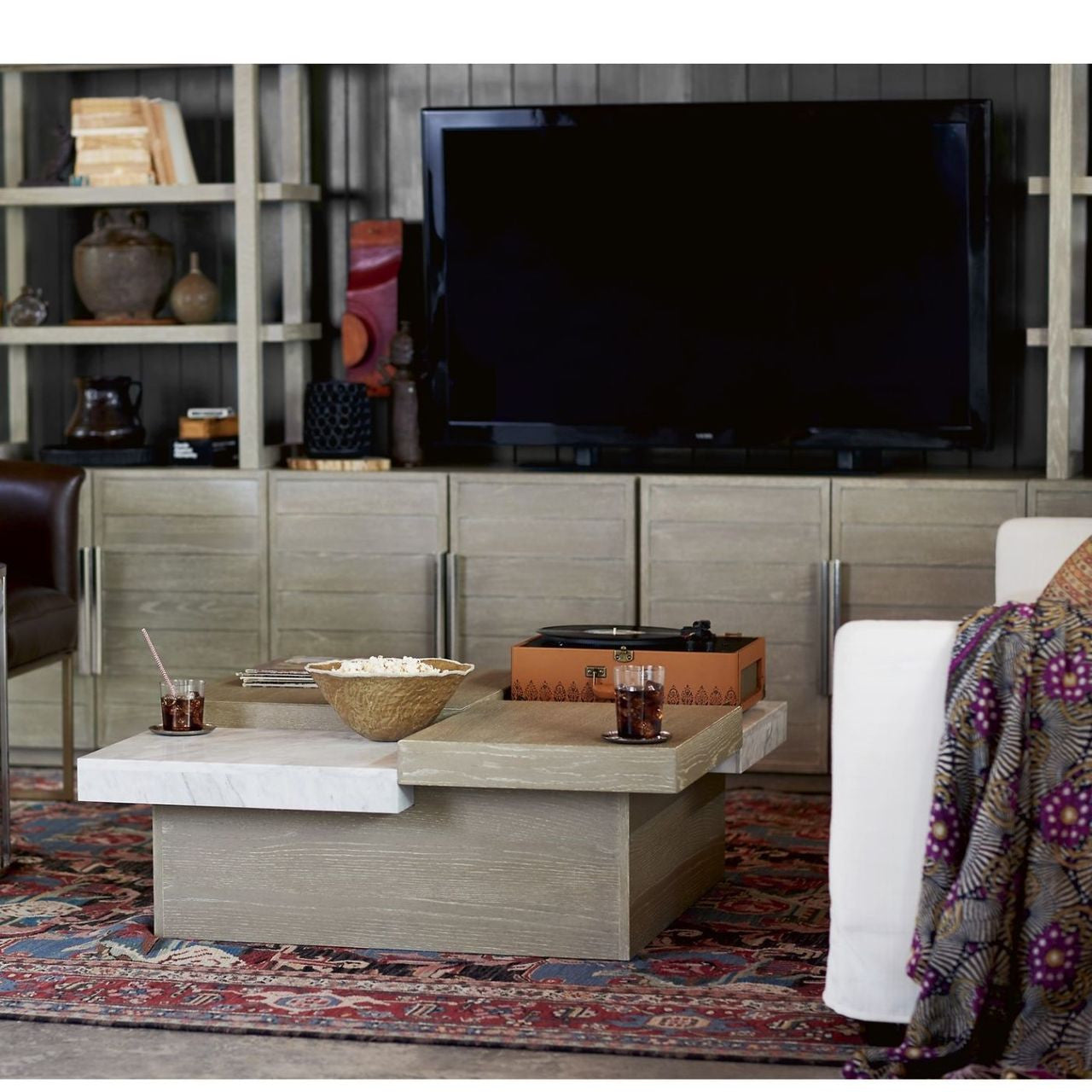 Coastal Zephyr Grey Louvered 4 Door Media Console 69"