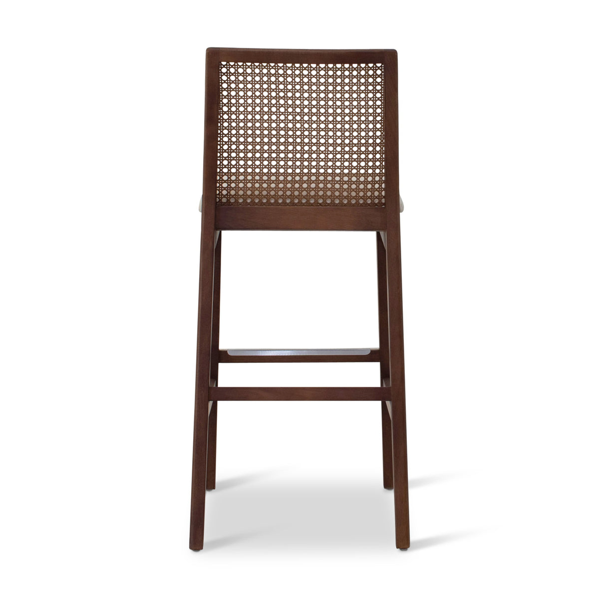 Modern Brazilian Nardia Cane Bar Stool Medley Ivory Seat Nogal Frame - Nogal Cane Webbing by Urbia - detail 5