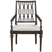 French Maison Dark Wood Upholstered Dining Arm Chair