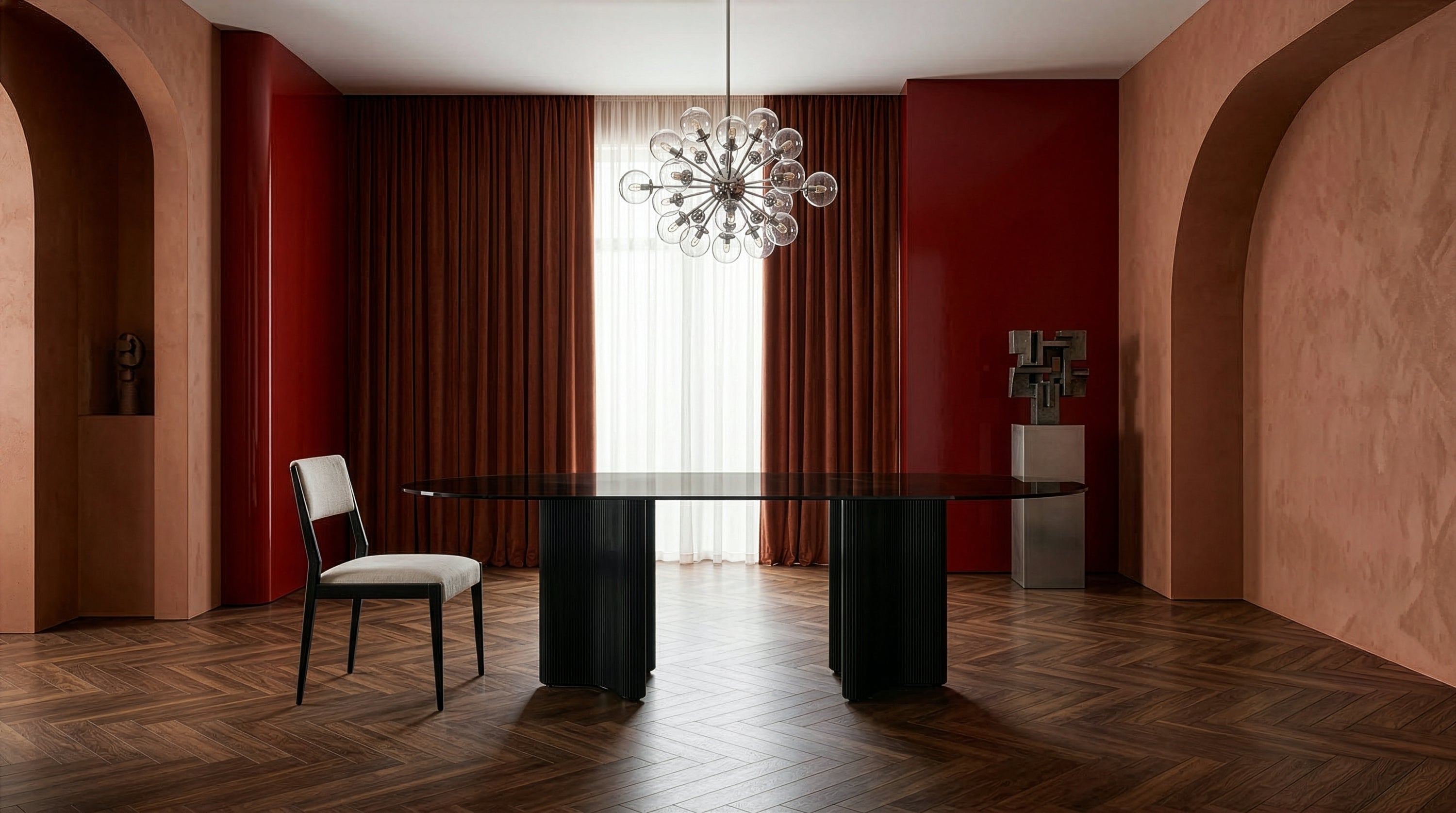 Viola Dining Table Smoked Glass Modern Walnut 96" by Caracole - view 2