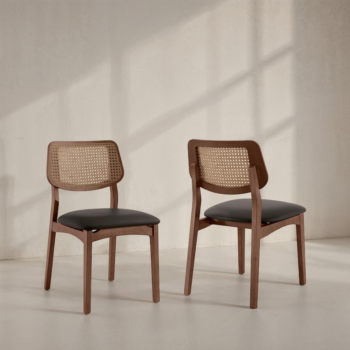 Beth Cane Dining Chair Nogal, Shimmy Black Vinyl, Nogal Cane by Urbia - detail 6