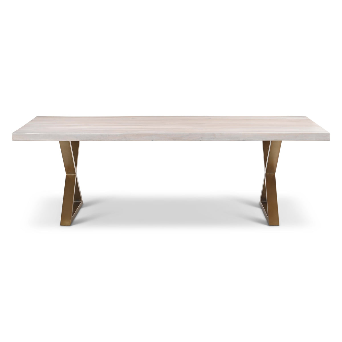 Brooks Dining Table X Base 40" x 92" White Wash Top - Brass Base by Urbia - product view