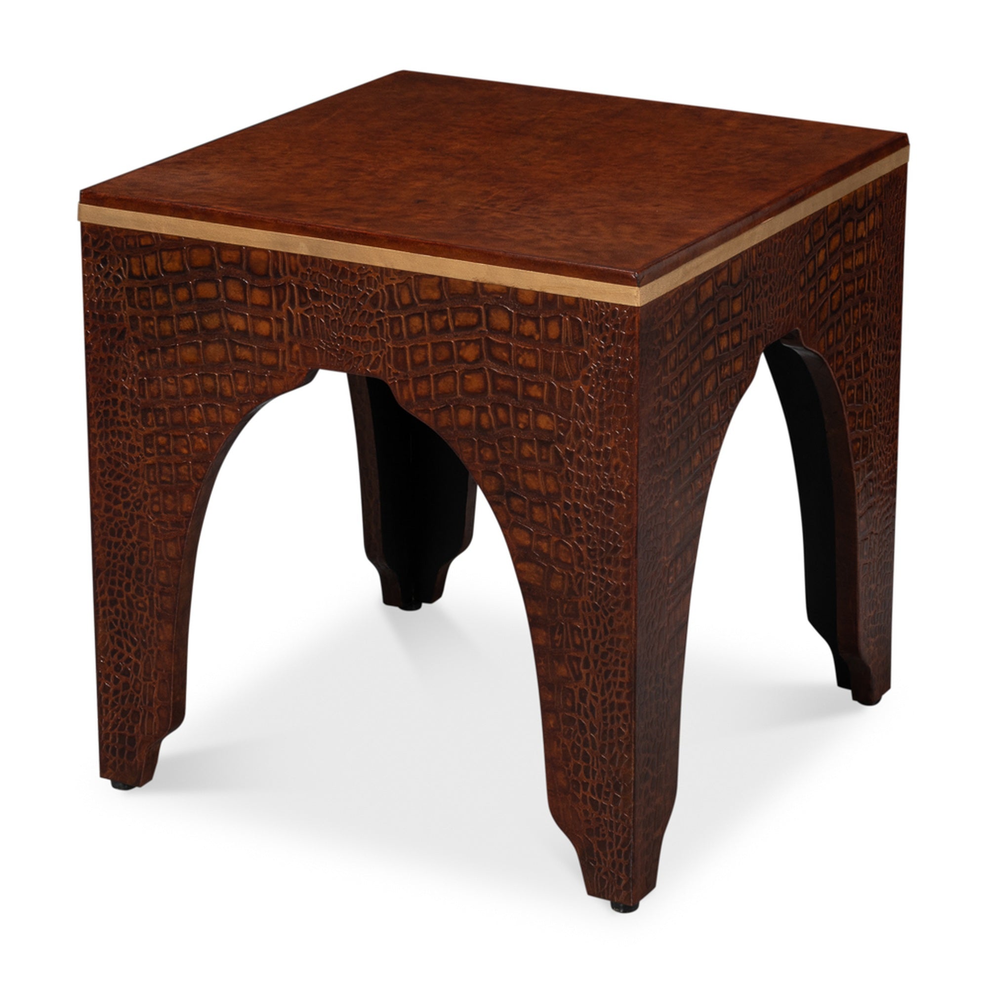 Croco Embossed Leather Stool,Tan Tessoro by Sarreid Ltd