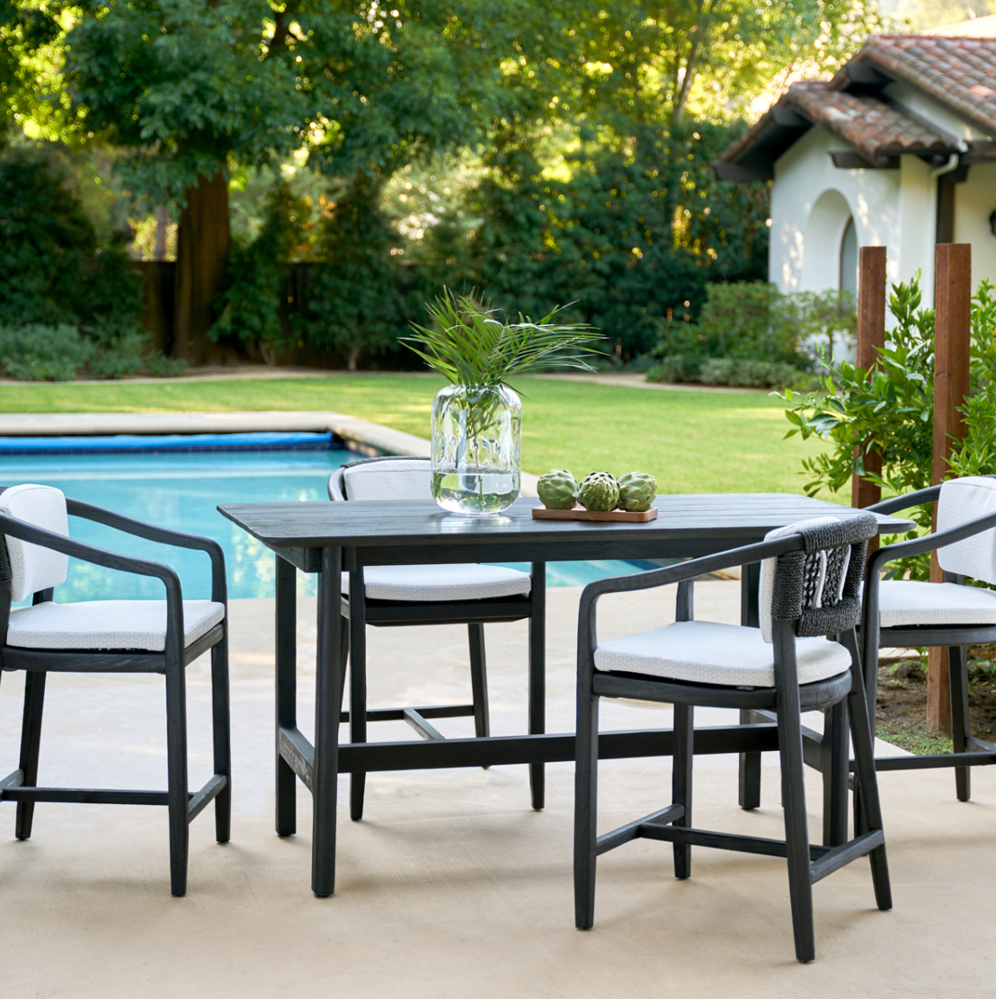 Dawn Teak Wood Outdoor Counter Table in Black 67"
