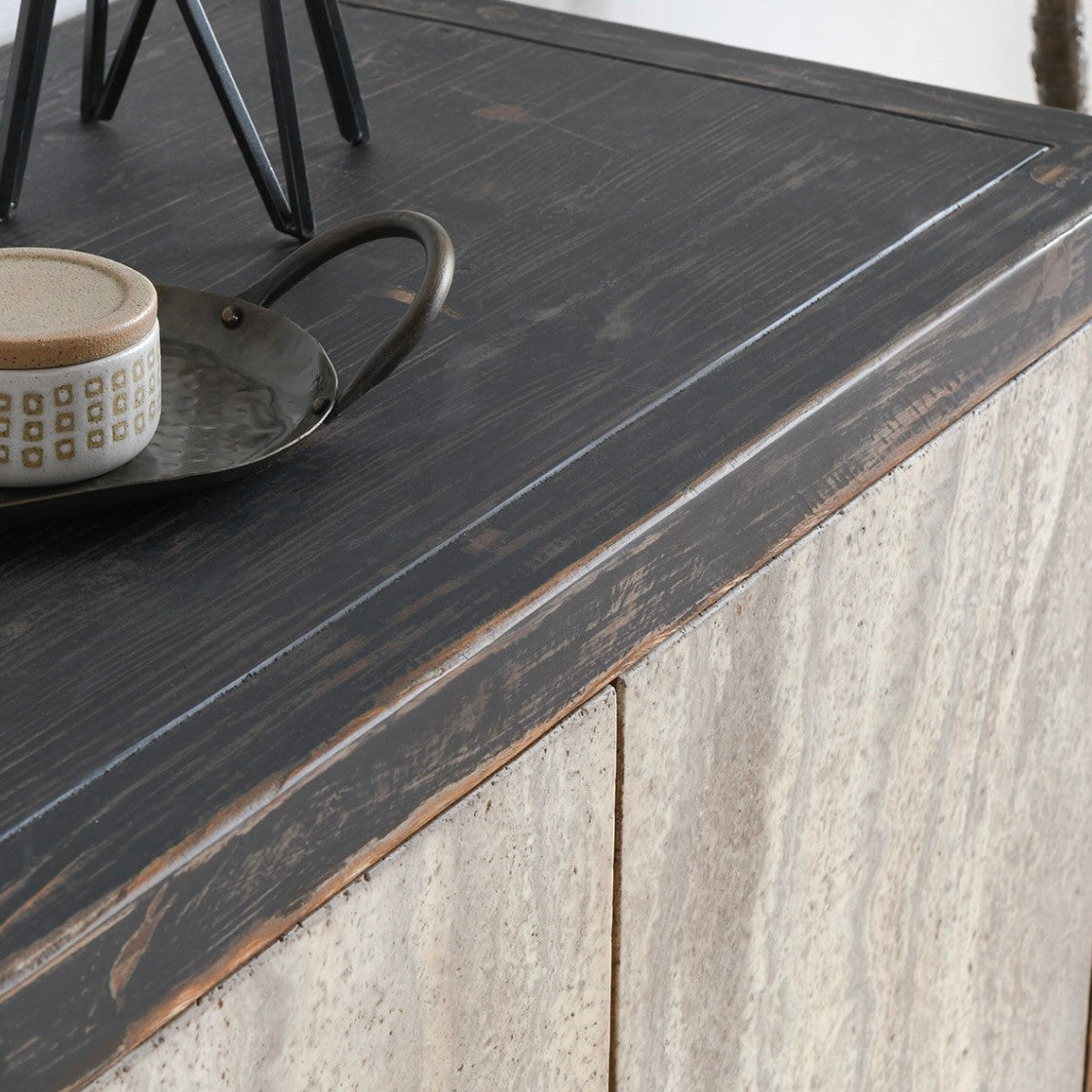 Lisbon 4-Door Reclaimed Wood and Travertine Sideboard 76"