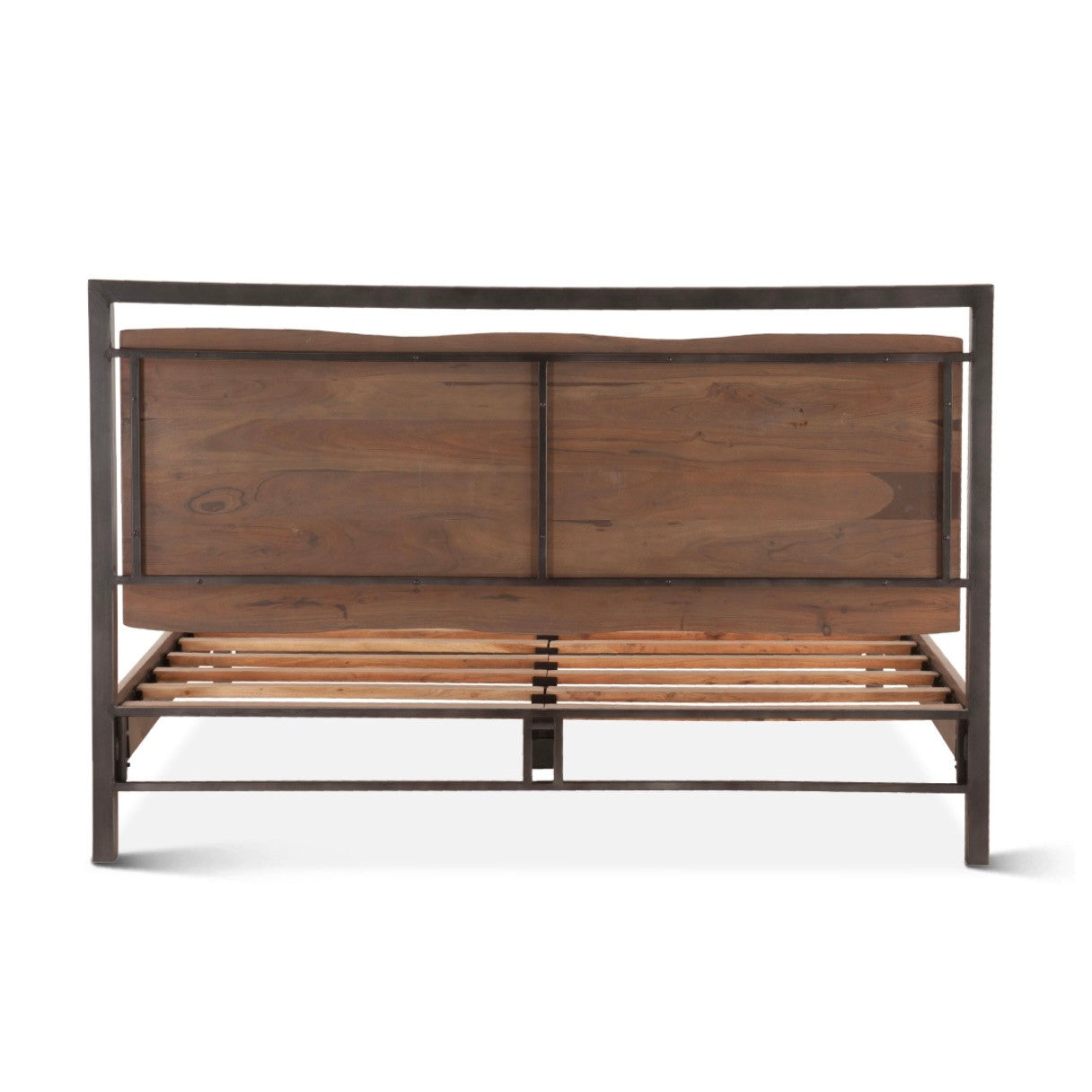 Live Edge Solid Wood & Iron King Platform Bed - Smoked Acacia
