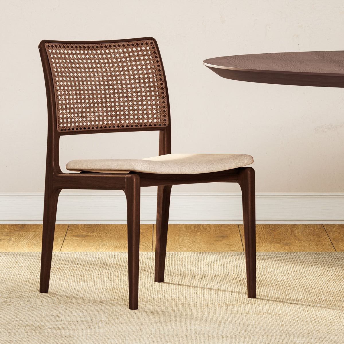 Modern Brazilian Charlotte Cane Side Chair Medley Ivory Seat Nogal Frame - Nogal Cane Webbing by Urbia - detail 6
