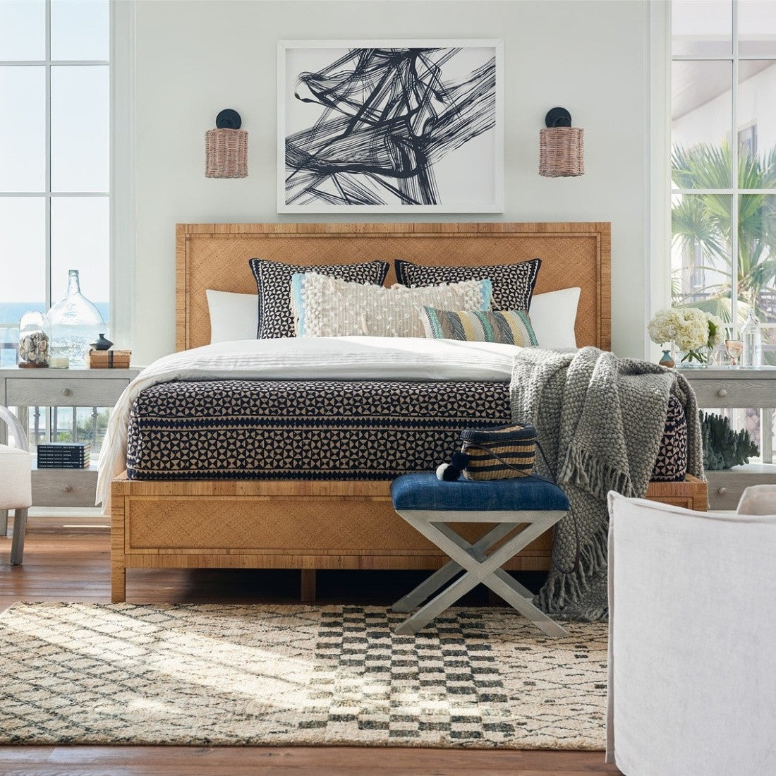 Long Key Woven Cane Queen Bed