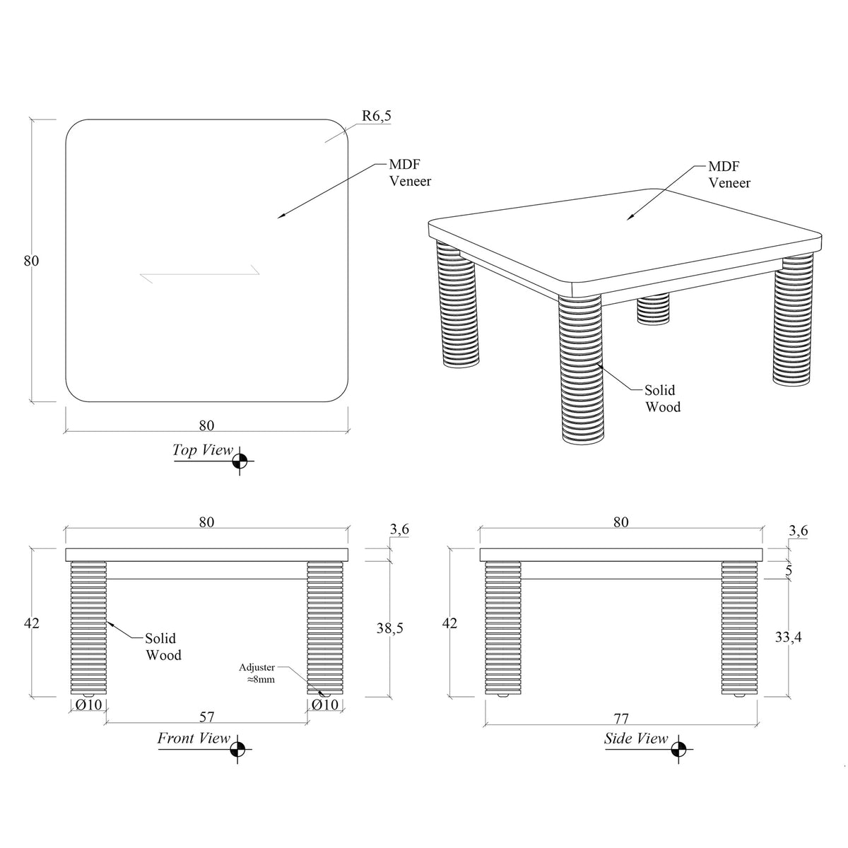 Luna Square Coffee Table Coffee by Urbia - detail 6