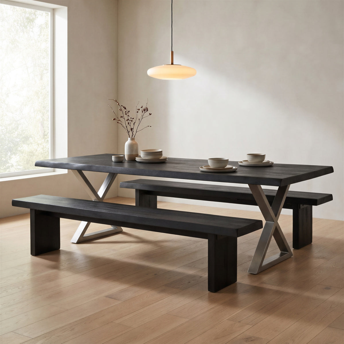 Brooks Dining Table X Base 40" x 116" Ebonized Top - Pewter Base by Urbia - detail 5