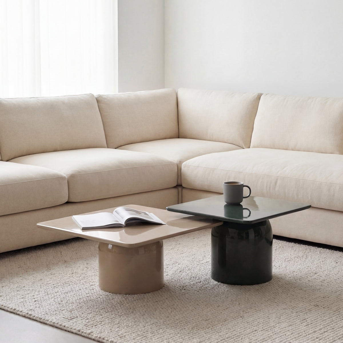 Alessia Nesting Coffee Tables, Tall Obsidian Green / Short Latte Taupe by Urbia - detail 2