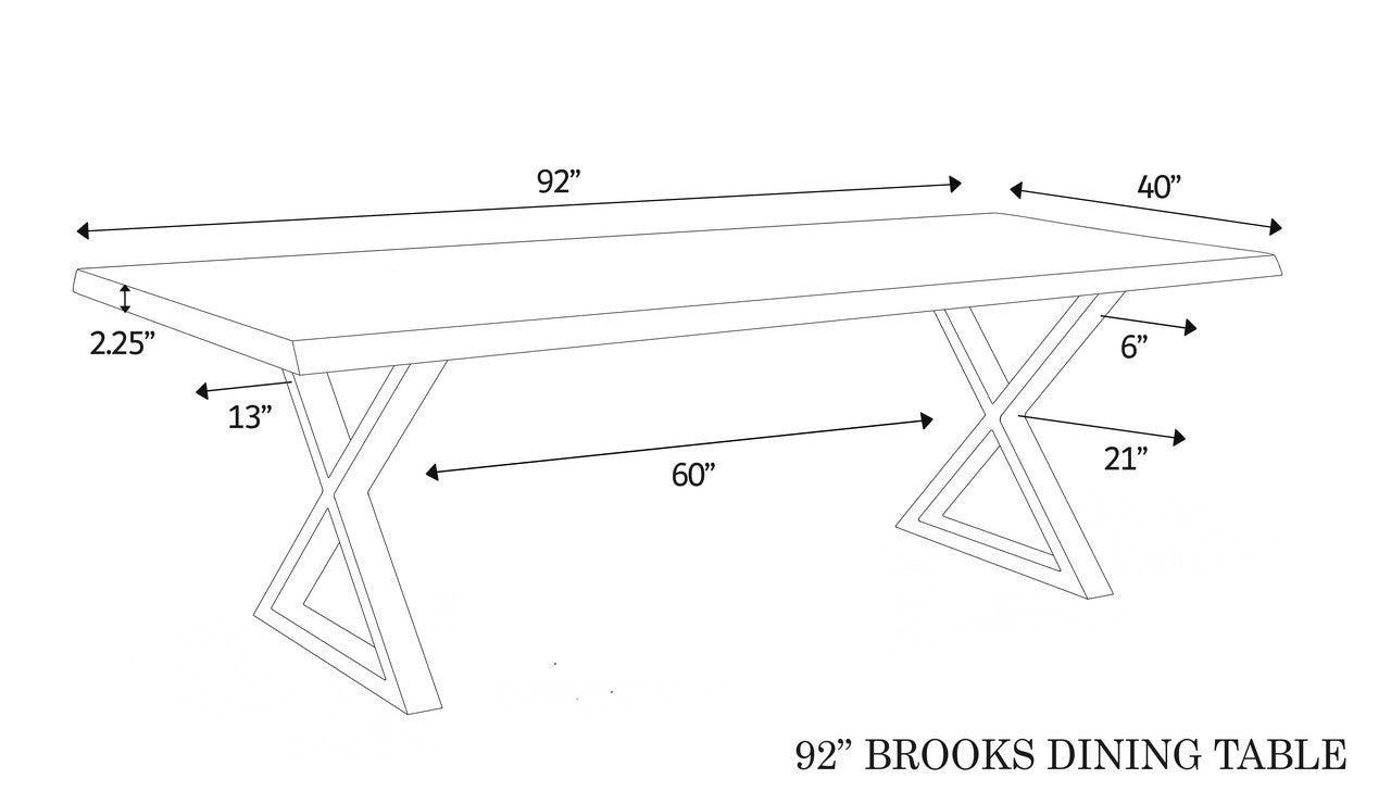 Brooks - Dining Table - X Base - 40" x 92" - Ebonized Top - Pewter Base