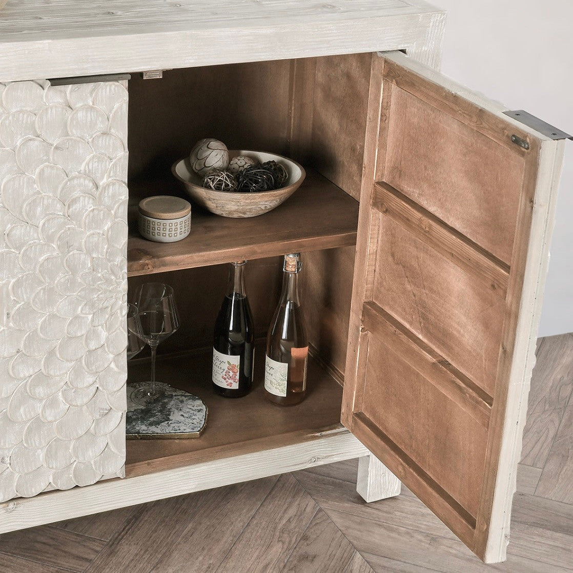 Astrid 4-Door Reclaimed Wood Sideboard in Vintage Cream 86"
