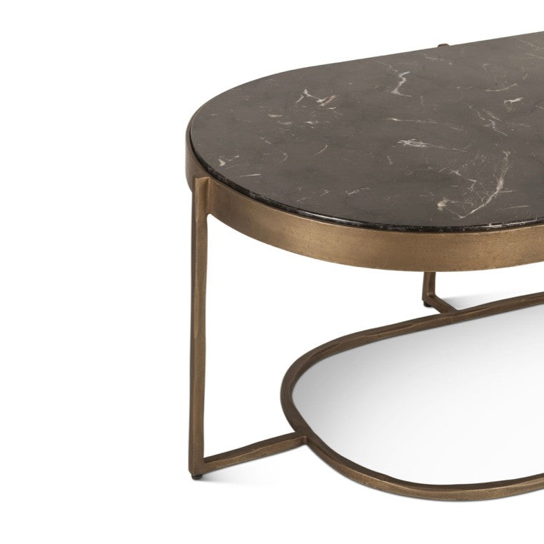 Reno Coffee Table with Black Marble and Antique Brass Base 43"