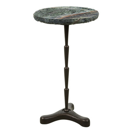 Breton 15" Drinks Table with Green Bidasar Marble and Iron