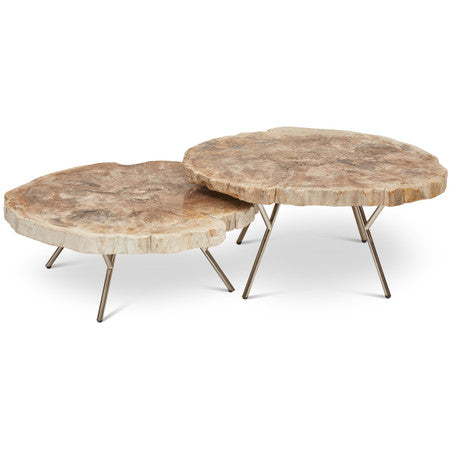 Relique Lastra Coffee Table Set of 2 Polished Stainless Steel Legs - Natural Light Top