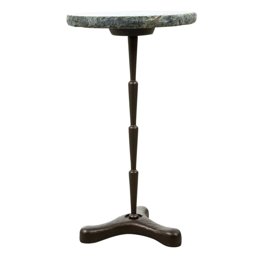 Breton 15" Drinks Table with Green Bidasar Marble and Iron