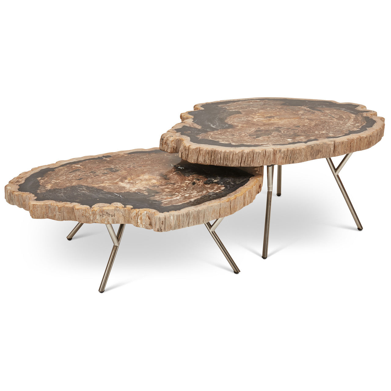 Relique - Lastra Coffee Table - Set of 2 - Polished Stainless Steel Legs - Natural Dark Top