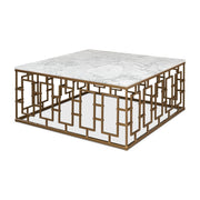 Brass Gate Cocktail Table W/ Wht Marble by Sarreid Ltd