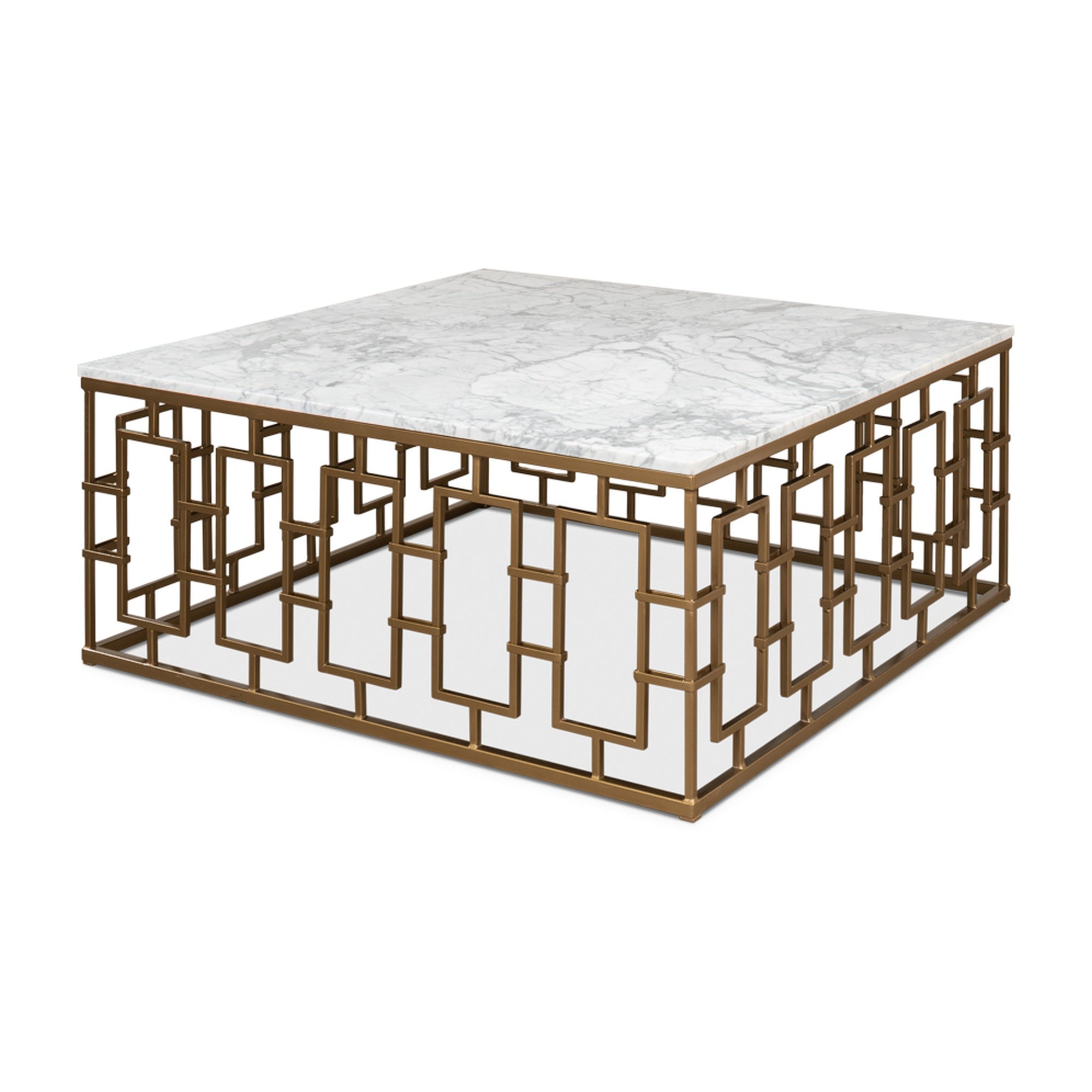 Brass Gate Cocktail Table W/ Wht Marble by Sarreid Ltd