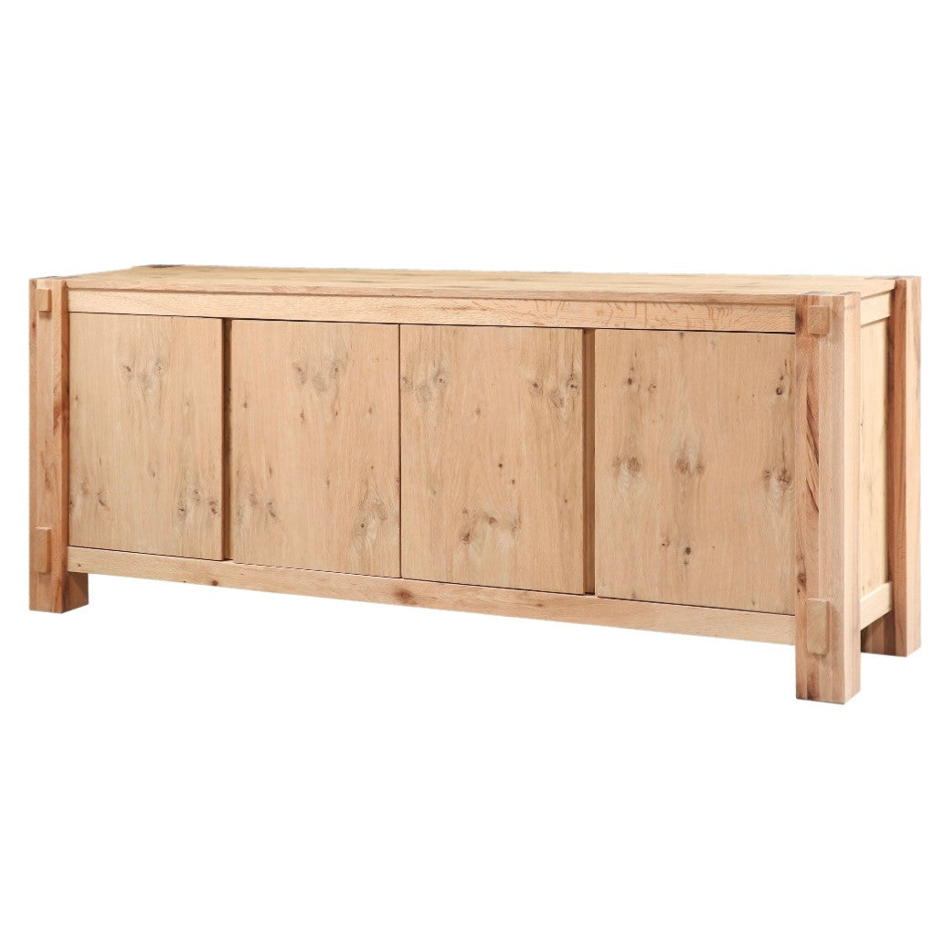 Alpine 4-Door Solid Distressed Oak Wood Buffet Sideboard 80"