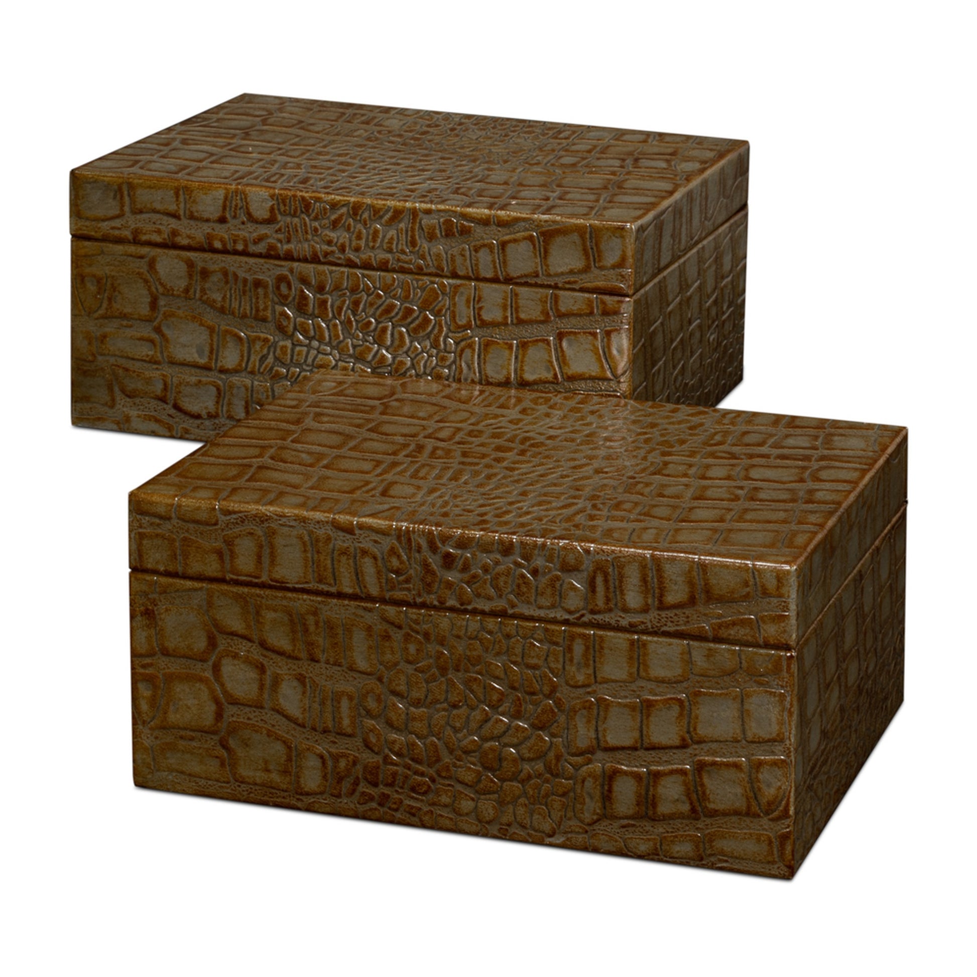 Candece Leather Box,Antique Green, S/2 by Sarreid Ltd