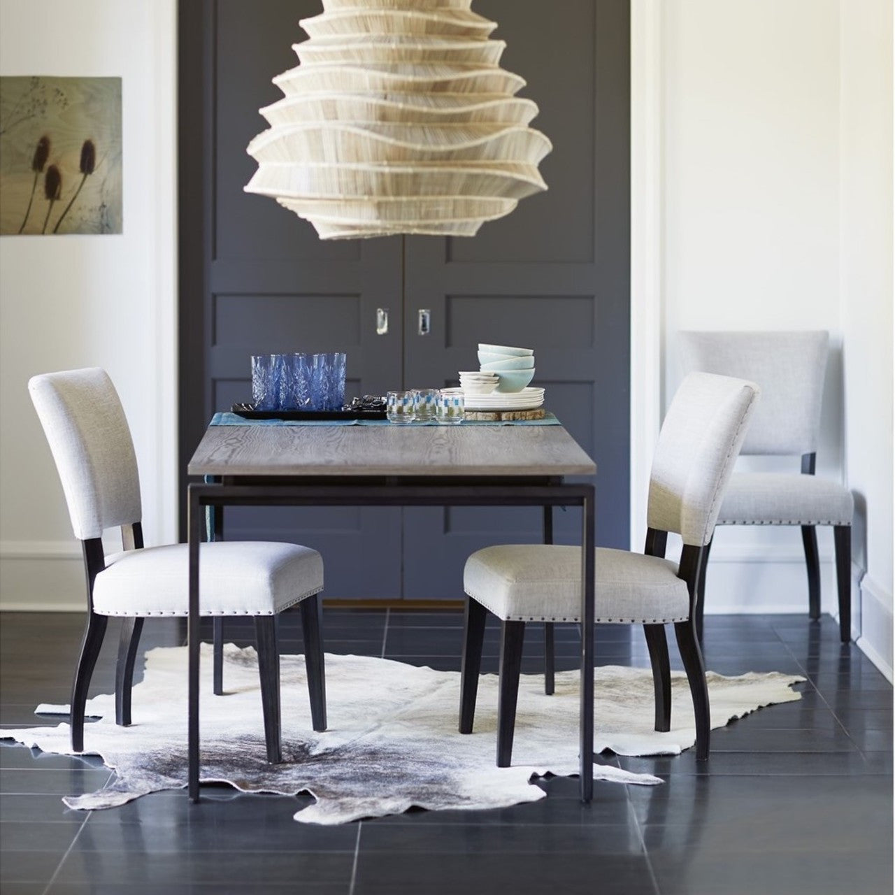 Parsons Grey Oak Top/ Dark Bronze Base Dining Tables 74"