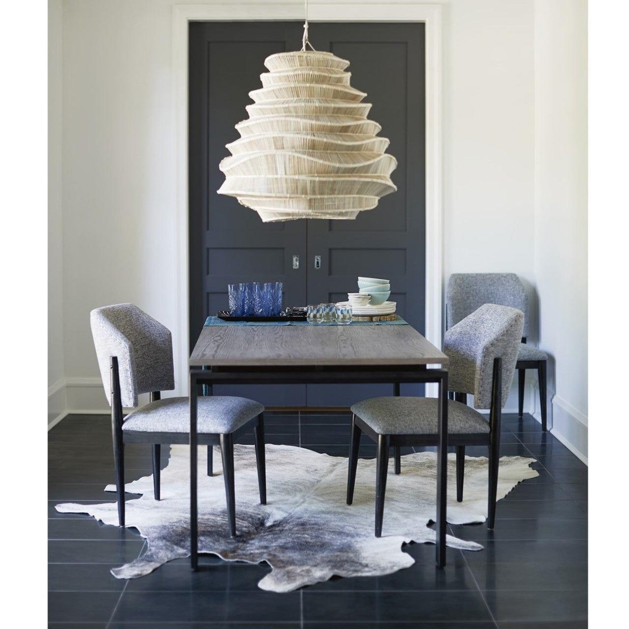 Parsons Grey Oak Top/ Dark Bronze Base Dining Tables 74"