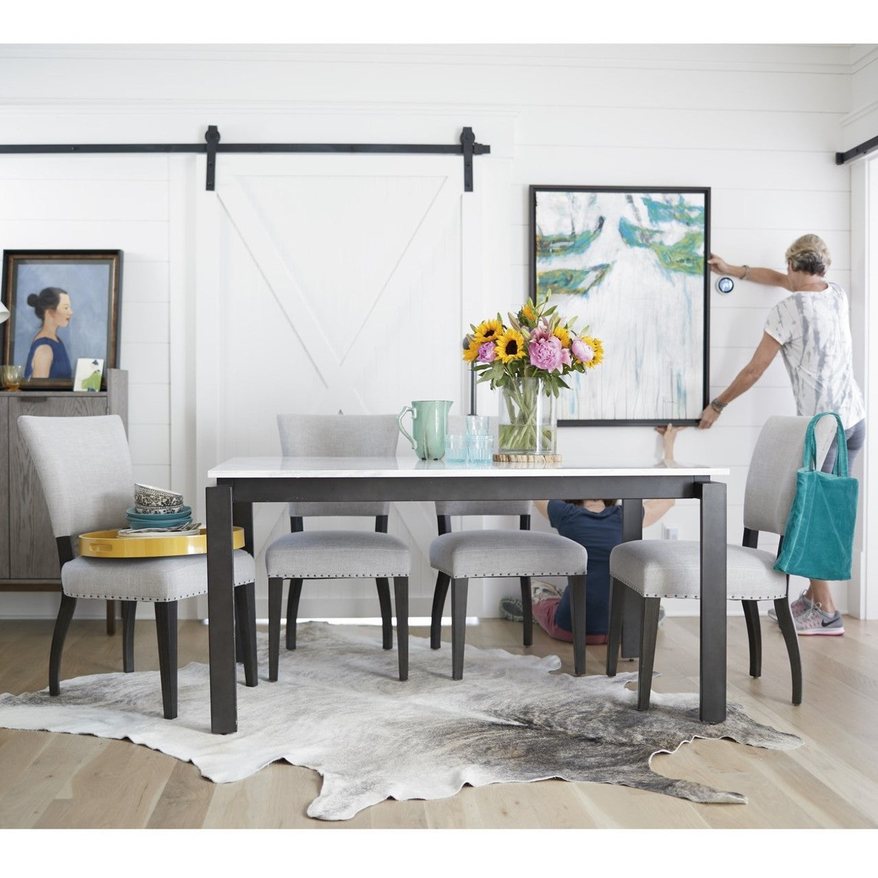 Parsons White Marble Top/ Dark Bronze Base Dining Tables 74"