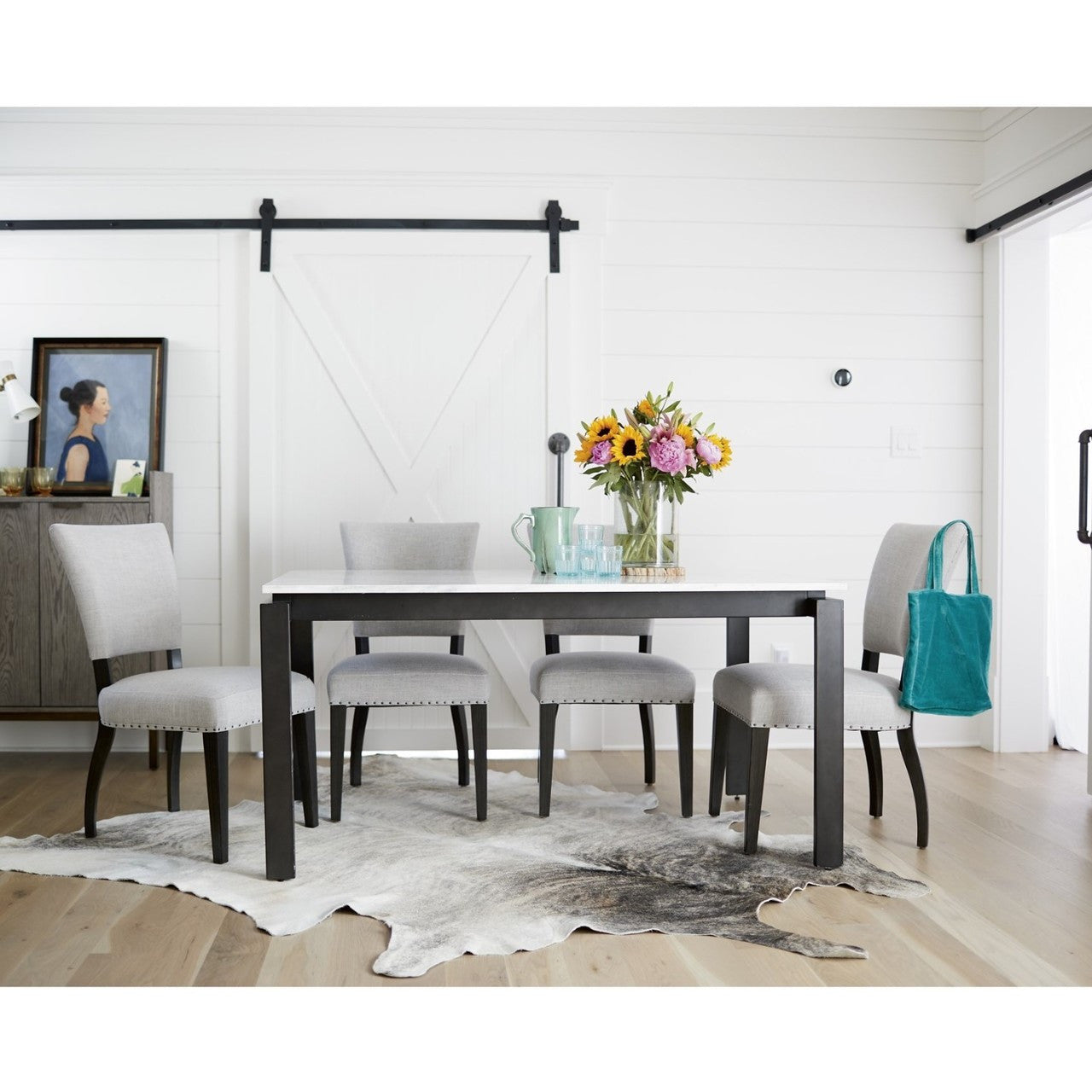 Parsons White Marble Top/ Dark Bronze Base Dining Tables 60"