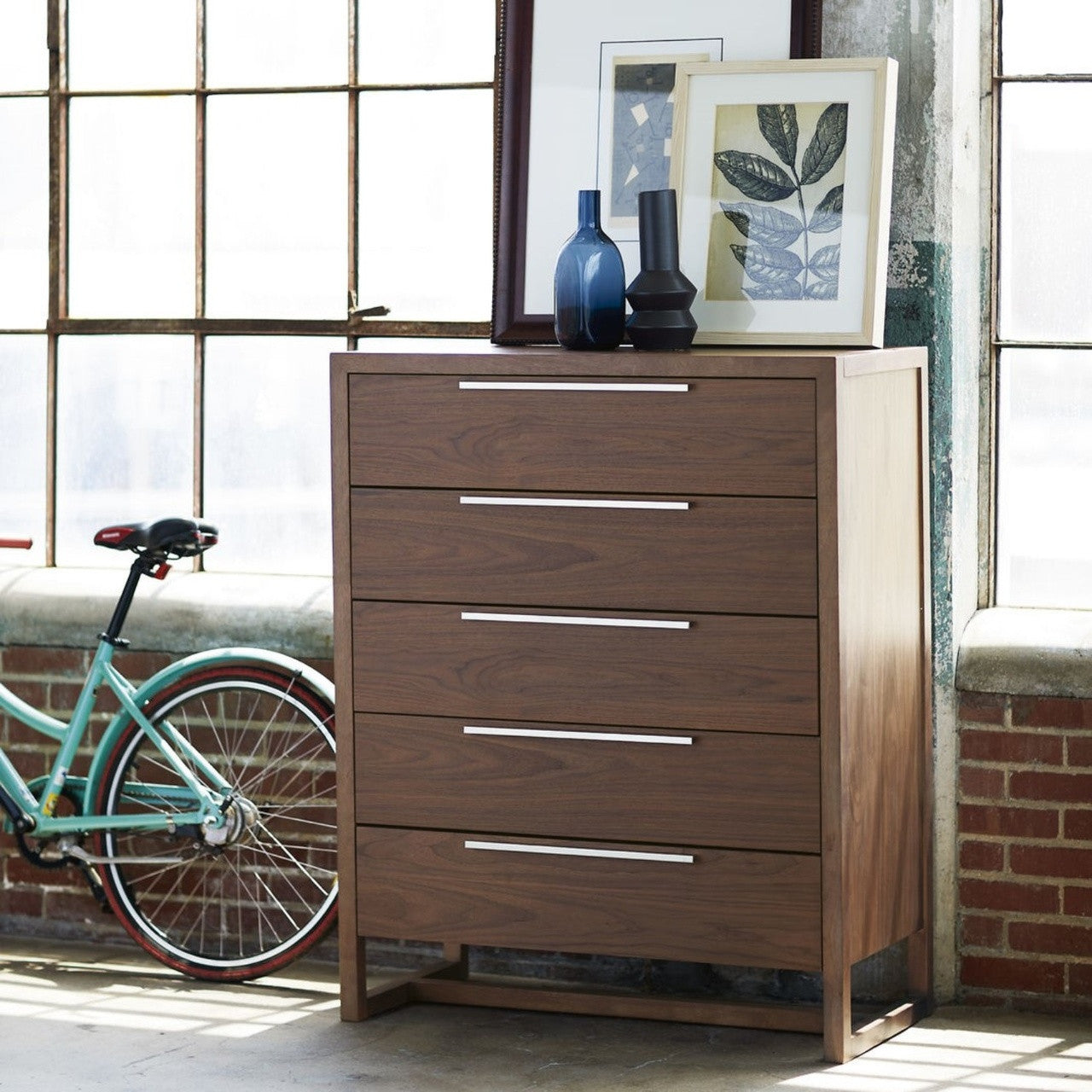 Urban Modern Walnut 5 Drawers Tall Chest 40"