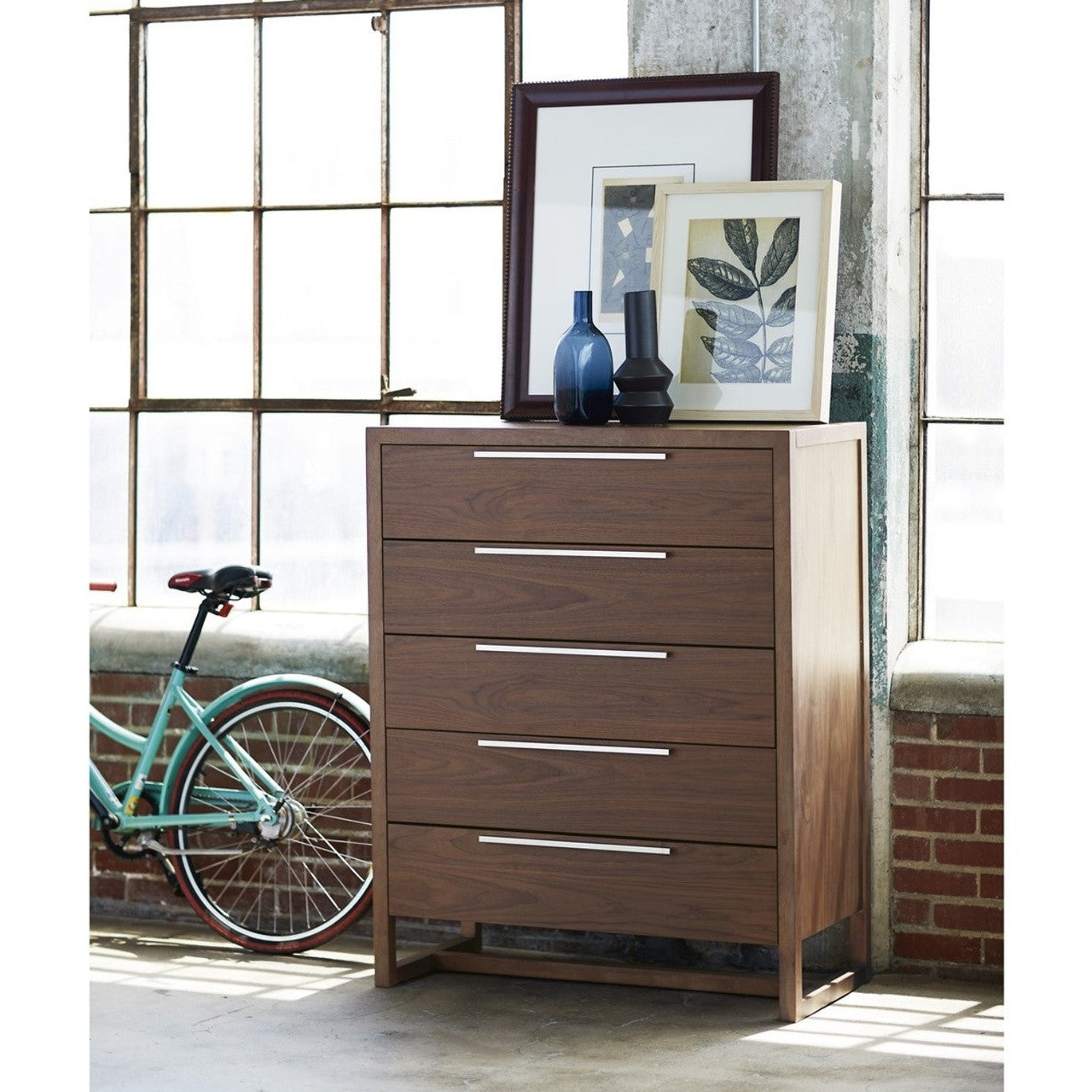 Urban Modern Walnut 5 Drawers Tall Chest 40"