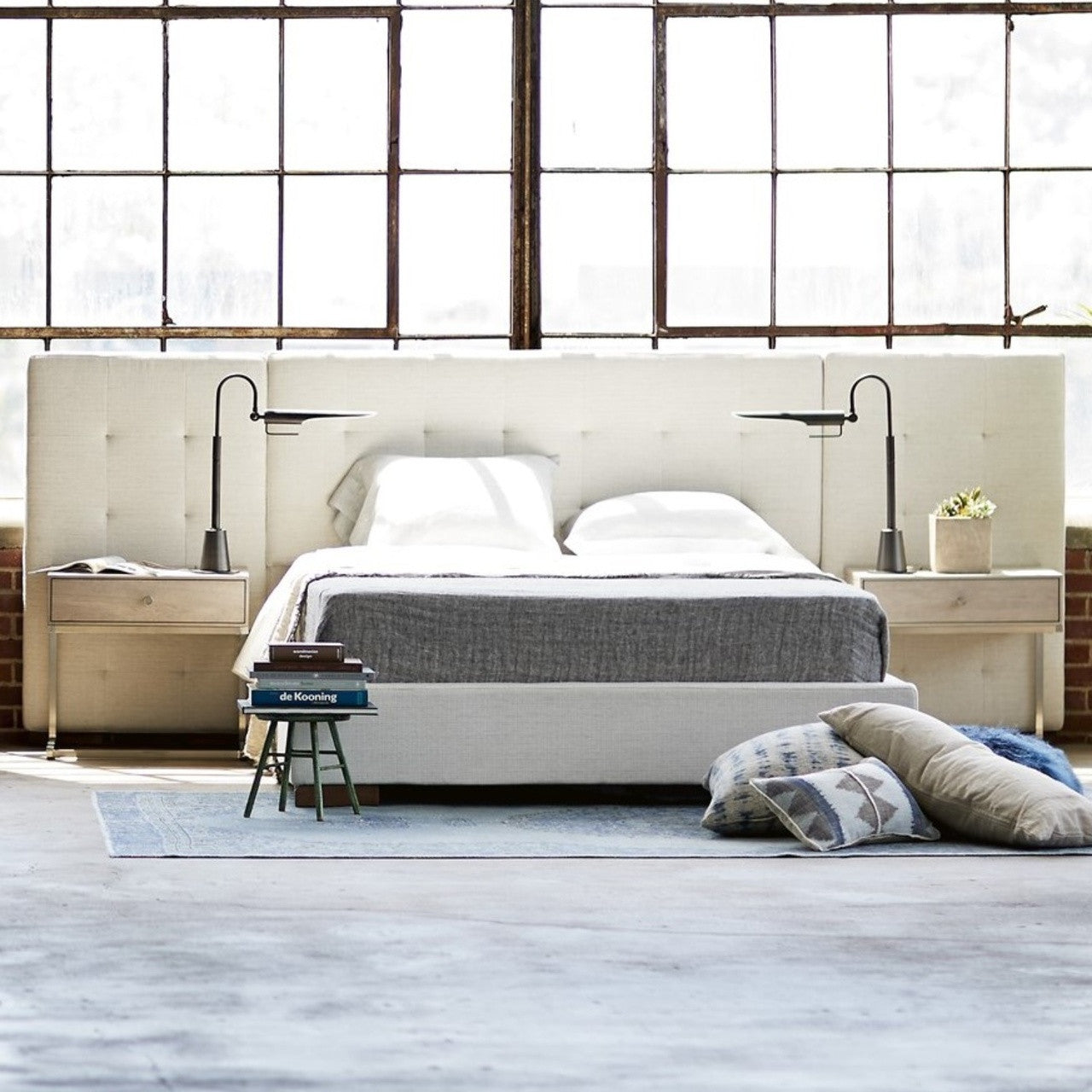 Brooklyn Panel Box-Tufted King Upholstered Bed Frame,Beige