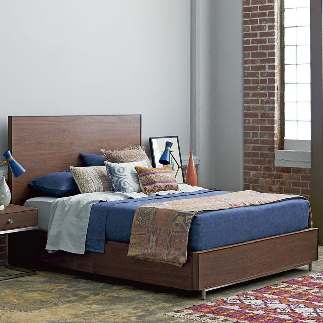 Urban Modern Walnut King Platform Bed Frame with Drawers