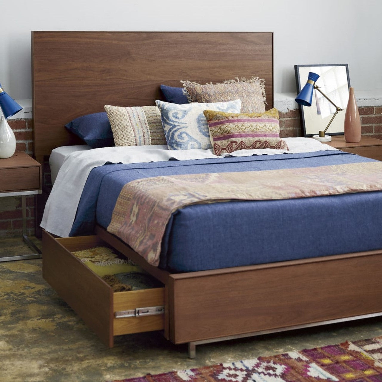 Urban Modern Walnut Queen Platform Storage Bed Frame